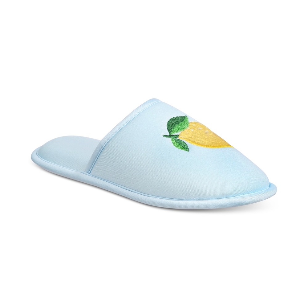 Charter Club Women's Embroidered‎ Lemon Slippers - Blue - Size Small (5/6)